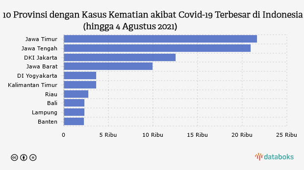 10 Provinsi dengan Kasus Kematian akibat Covid-19 Terbesar di Indonesia (hingga 4 Agustus 2021)