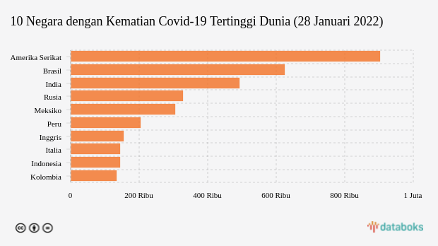 10 Negara dengan Kematian Covid-19 Tertinggi Dunia (28 Januari 2022)