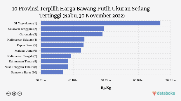Harga Bawang Putih Ukuran Sedang di DI Yogyakarta Termahal Nasional (Rabu, 30 November 2022)