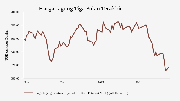 Harga Jagung di Pasar Internasional Rp 3.760,4 per Kg (Senin, 13 Maret 2023)