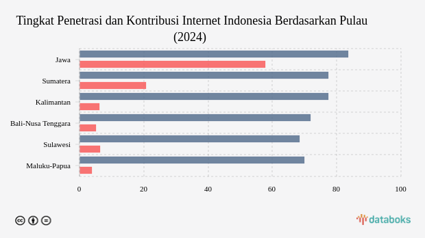 Tingkat Penetrasi dan Kontribusi Internet Indonesia Berdasarkan Pulau (2024)