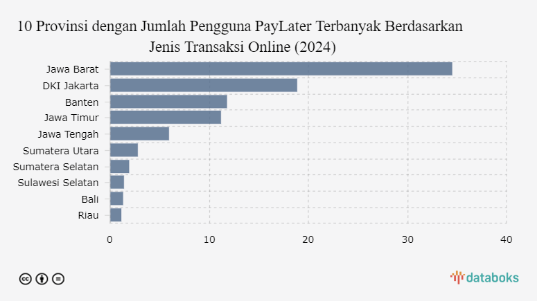 10 Provinsi dengan Jumlah Pengguna PayLater Terbanyak Berdasarkan Jenis Transaksi Online (2024)
