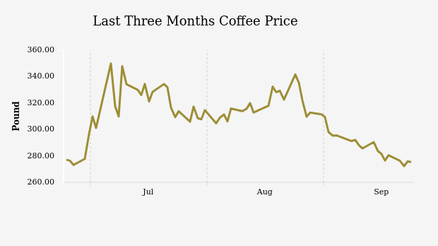 Three-Month Coffee Contract Price Dropped Towards 232.48 Cents per Pound Level (Tuesday, 13 August 2024)