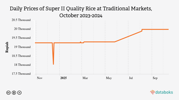 Harga Beras Kualitas Super II Harian di Pasar Tradisional Provinsi Kalimantan Selatan Sebulan Terakhir Masih di Harga Rp19,25 Ribu