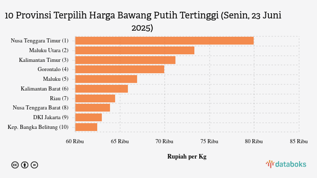 Harga Bawang Putih di Nusa Tenggara Timur Rp.79.900 per Kg (Senin, 23 Juni 2025)