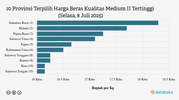 Harga Beras Kualitas Medium II di Sumatera Barat Paling Mahal di Indonesia (Selasa, 8 Juli 2025)
