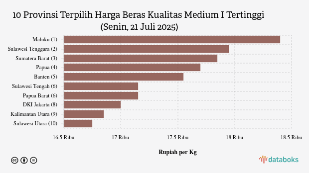 Harga Beras Kualitas Medium I di Maluku Paling Mahal di Indonesia (Senin, 21 Juli 2025)