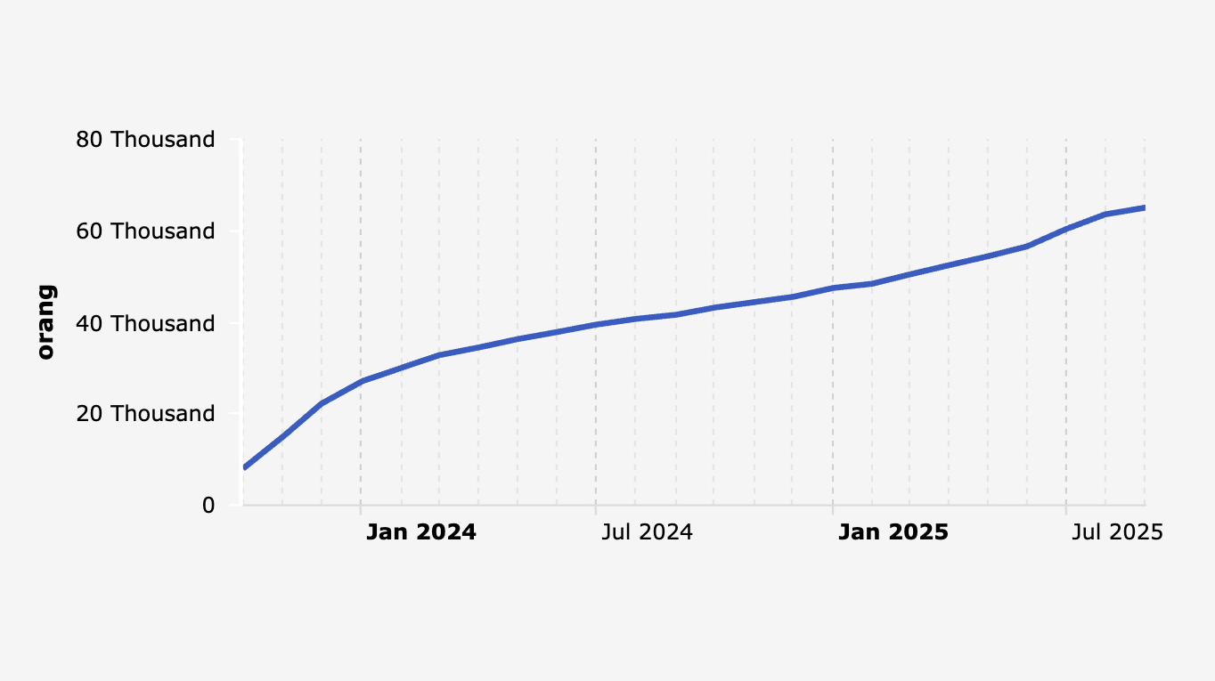 Akumulasi Jumlah Warga Palestina di Jalur Gaza yang Tewas akibat Serangan Israel (Oktober 2023-September 2025*)