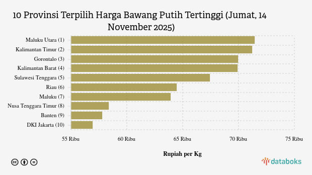 Harga Bawang Putih di Maluku Utara Paling Mahal di Indonesia (Jumat, 14 November 2025)