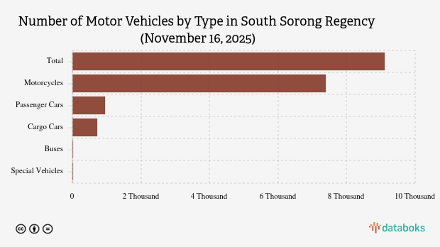 Number of Motor Vehicles by Type in South Sorong Regency (November 16, 2025)