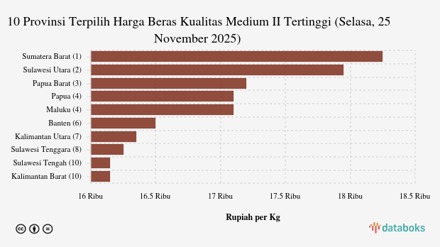 Harga Beras Kualitas Medium II di Sumatera Barat Paling Mahal di Indonesia (Selasa, 25 November 2025)