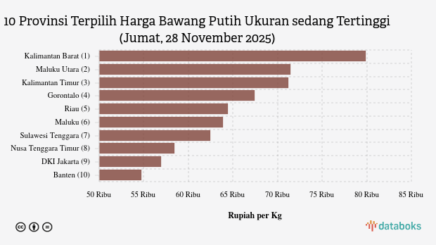 Harga Bawang Putih Ukuran sedang di Kalimantan Barat Rp.79.900 per Kg (Jumat, 28 November 2025)