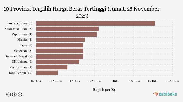 Harga Beras di 10 Provinsi Ini Paling Mahal (Jumat, 28 November 2025)