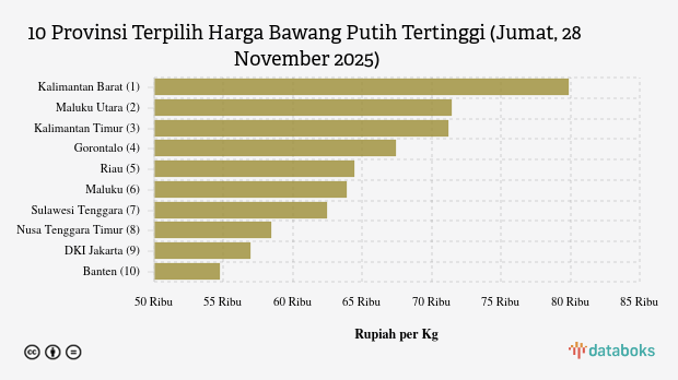 10 Provinsi dengan Harga Bawang Putih Paling Mahal (Jumat, 28 November 2025)
