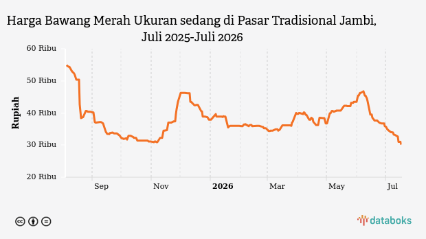 Harga Bawang Merah Ukuran sedang di Pasar Tradisional Jambi Hari Ini Turun ke Rp30,15 Ribu , Update 17 Juli 2026