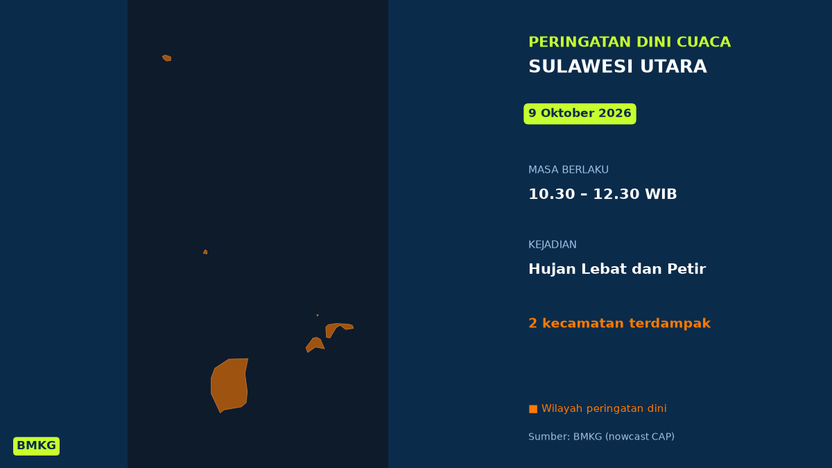 Peringatan Dini BMKG: Sulawesi Utara Berpotensi Hujan Lebat Disertai Petir Pagi Ini, Mulai Pukul 10.30 WIB