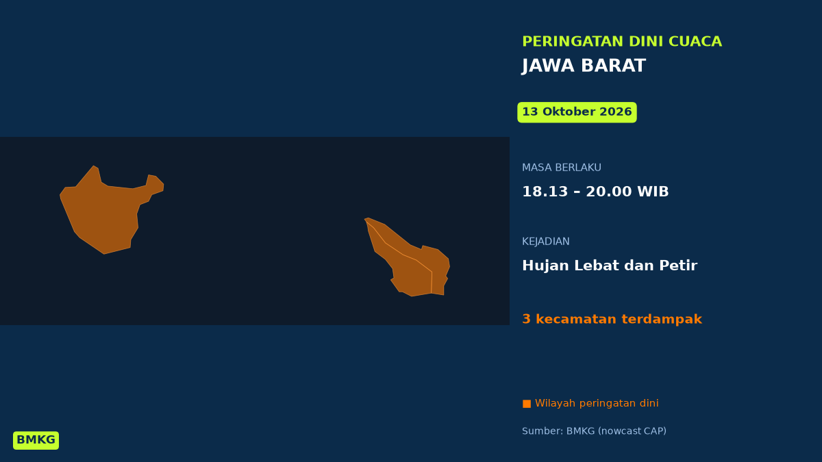 BMKG: Waspada Hujan Lebat Disertai Petir di Kabupaten Cianjur Malam Ini, Mulai Pukul 18.13 WIB