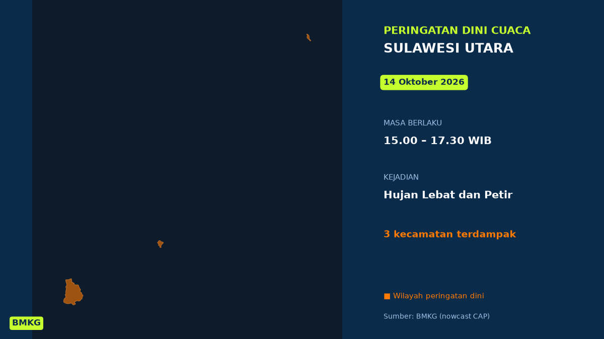 Peringatan Dini BMKG: Sulawesi Utara Berpotensi Hujan Lebat Disertai Petir Sore Ini, Mulai Pukul 15.00 WIB