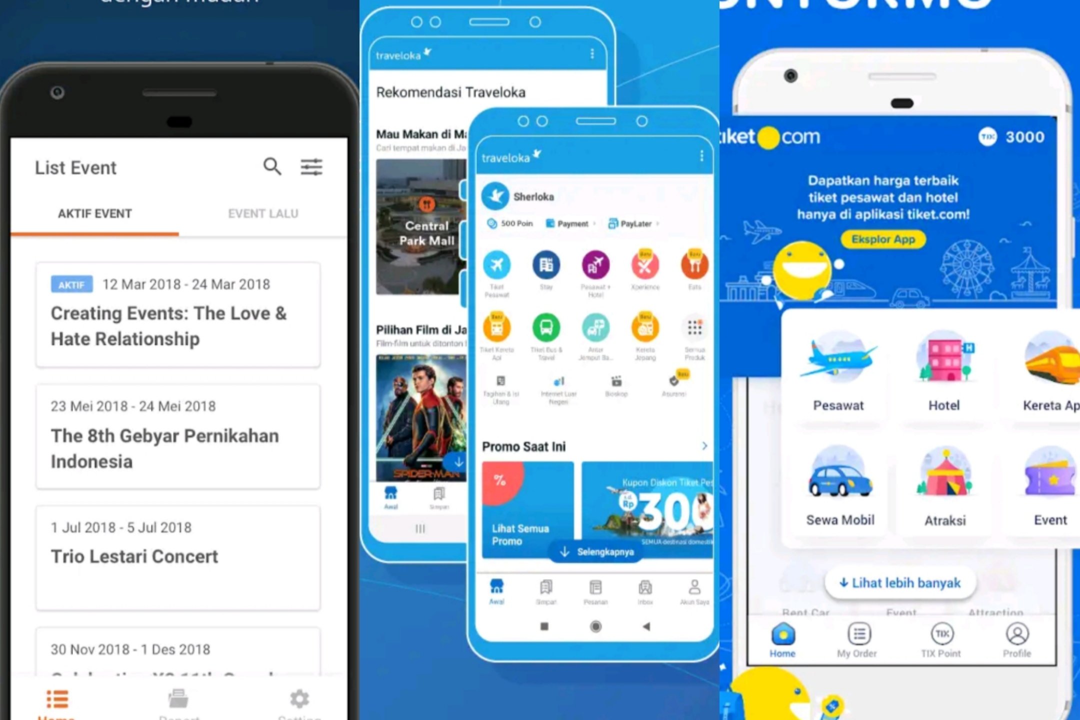 loket, tiket.com dan traveloka