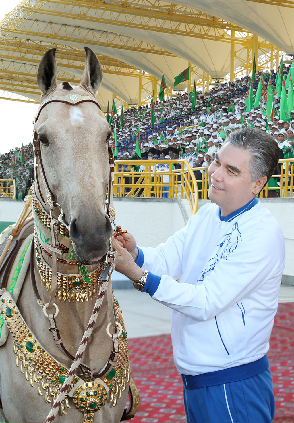 Presiden Turkmenistan Gurbanguly Berdimuhamedov menghadiri international ahalteke horse beauty contest, di Ahalteke Equestrian Complex yang terletak d