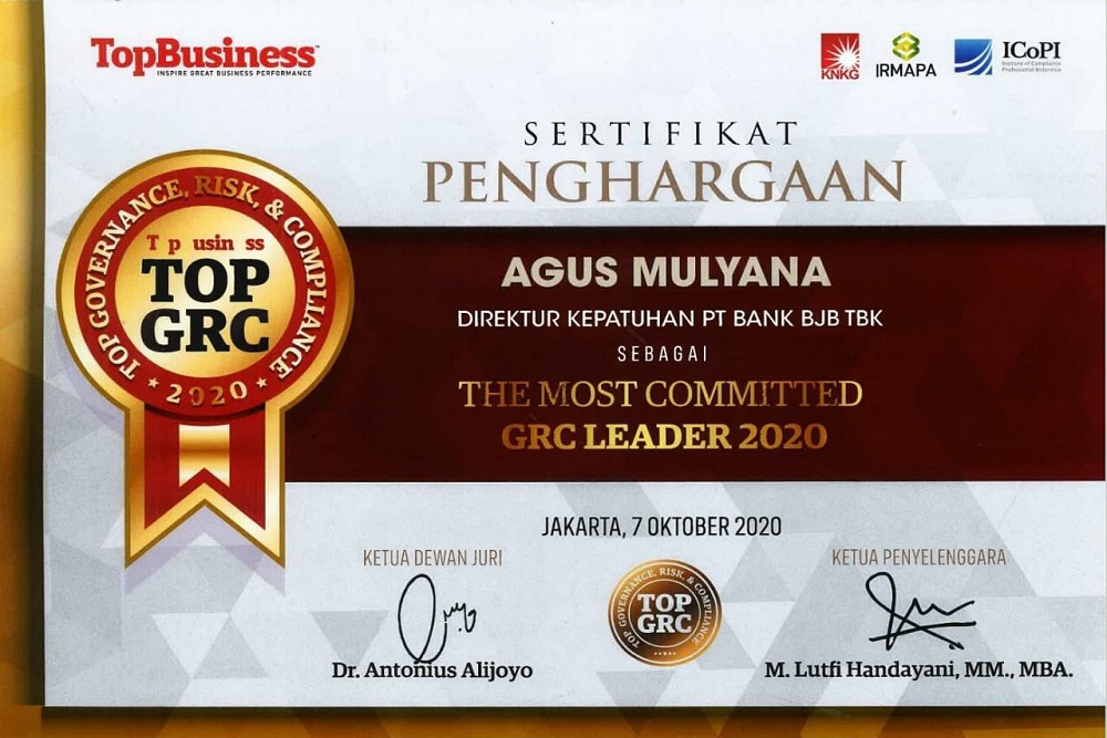 Penghargaan BJB The Most Committed GRC Leader 2020