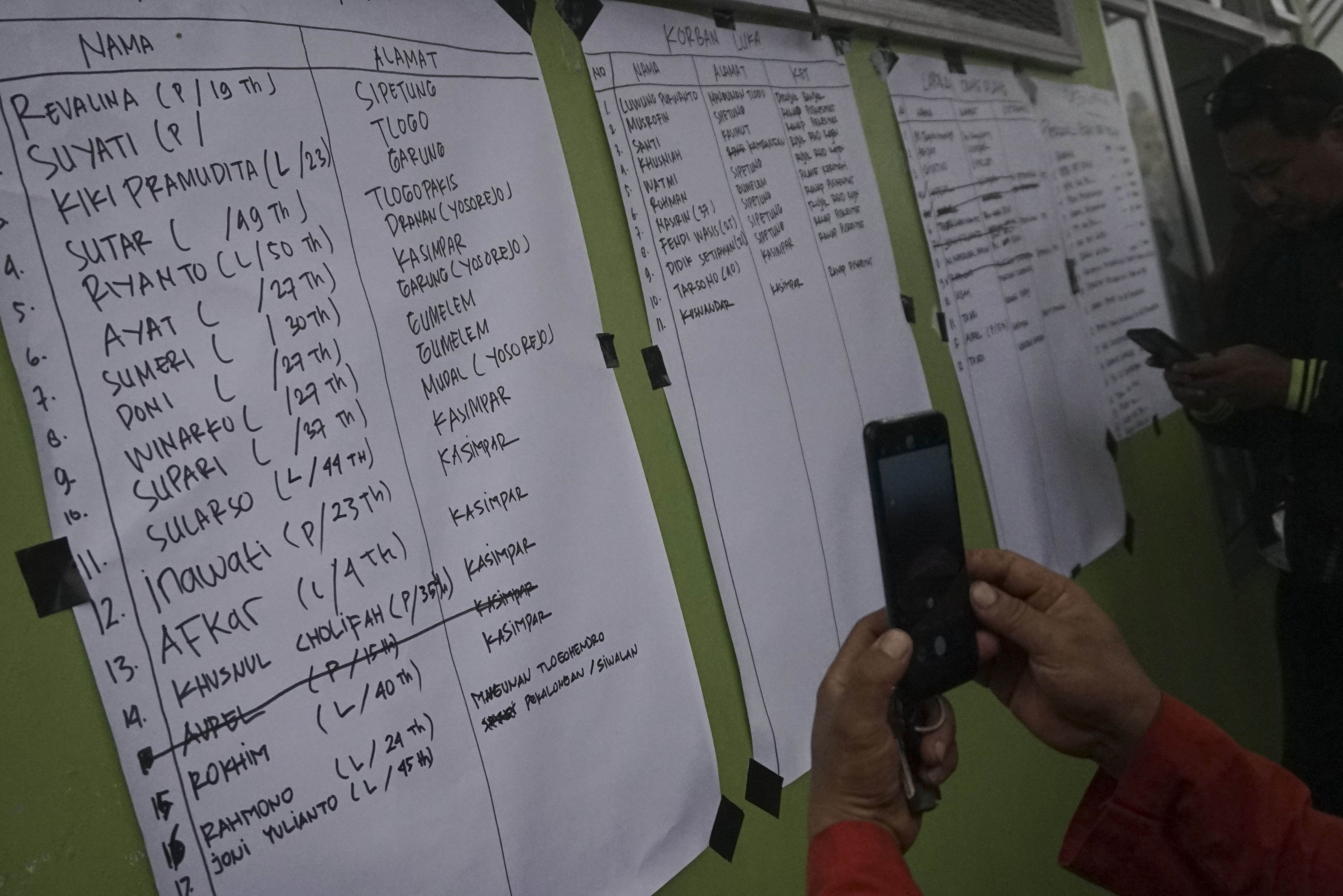 Relawan mendata nama korban bencana longsor di Kecamatan Petungkriyono, Kabupaten Pekalongan, Jawa Tengah, Selasa (21/1/2025). Berdasarkan data posko relawan setempat, terdapat puluhan titik longsor dengan titik utama berada di Desa Kasimpar, Kecamatan Petungkriyono yang menyebabkan 17 orang meninggal dunia, 11 orang luka berat, dan 12 orang dilaporkan hilang. 