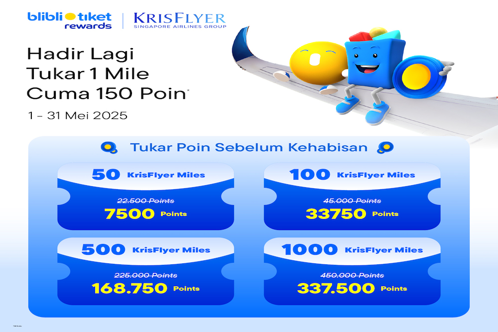 Penukaran poin Blibli Tiket Rewards dengan KrisFlyer Miles