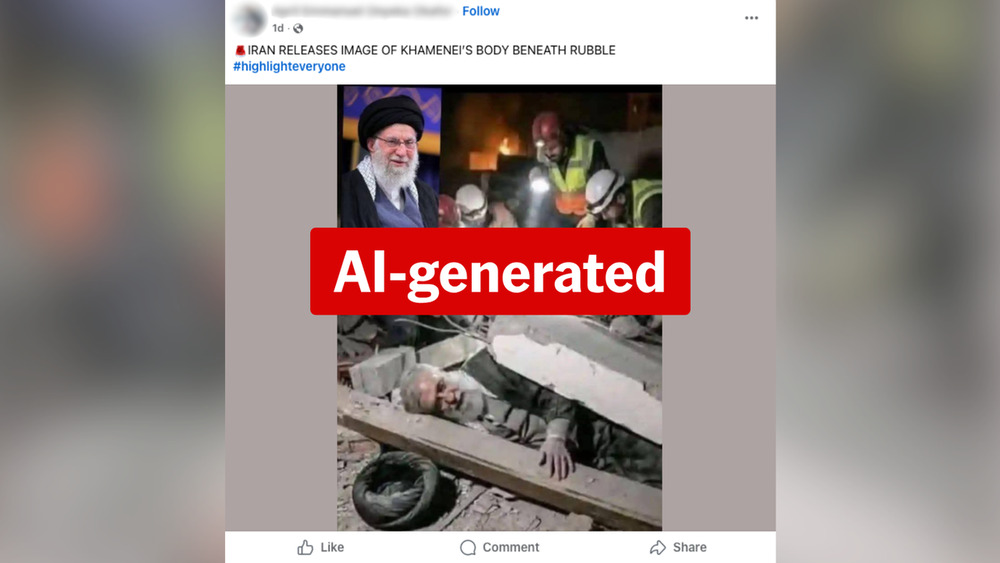 Sebuah alat Google telah mengidentifikasi gambar tersebut sebagai hasil buatan yang dihasilkan menggunakan kecerdasan buatan.