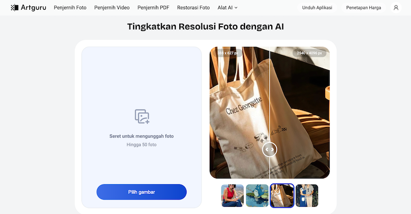 Pilih &ldquo;Peningkat Foto&rdquo; dan unggah foto Anda untuk ditingkatkan