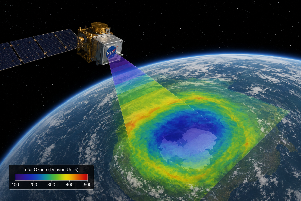 Ilustrasi satelit NASA memeiksa lapisan ozon