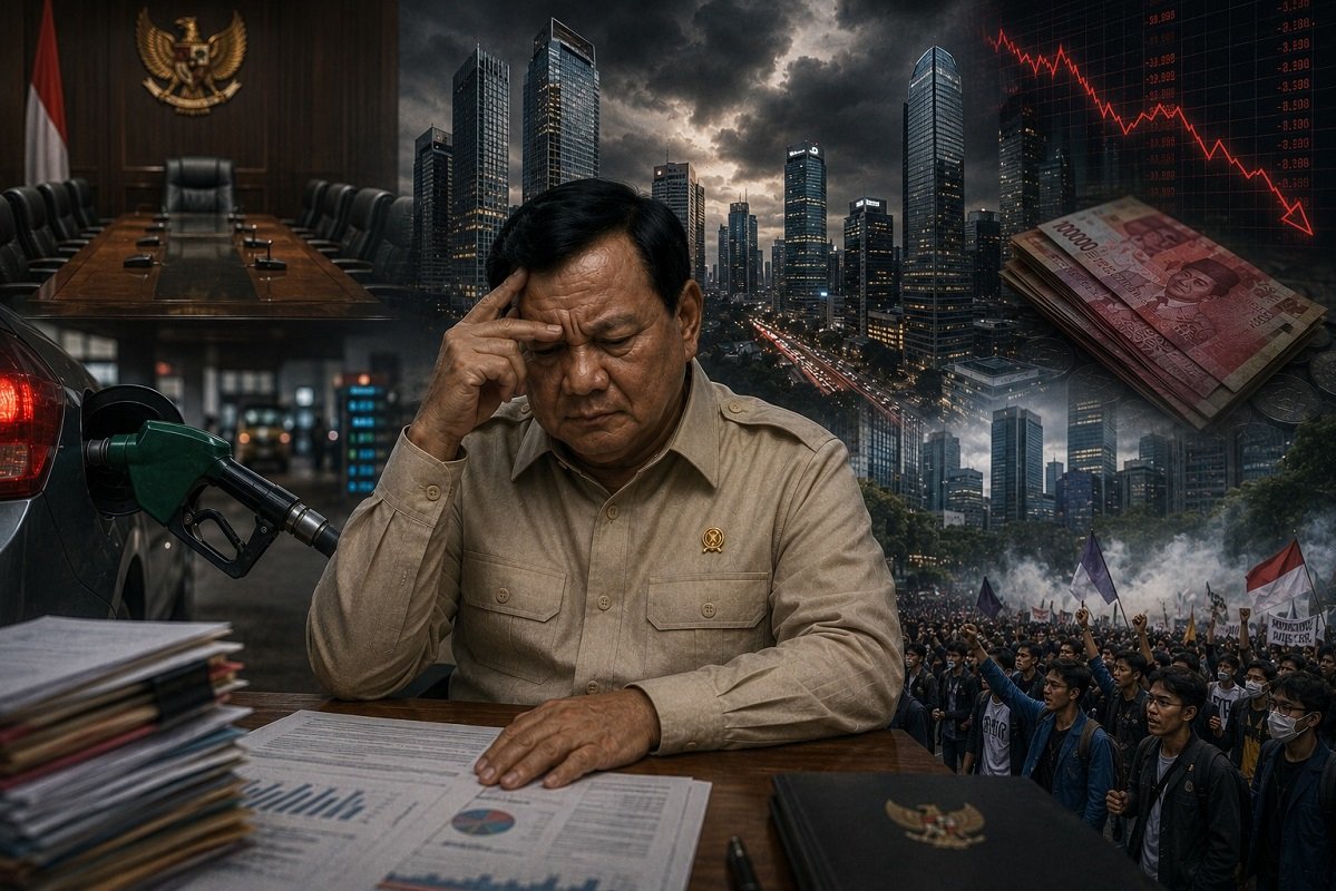 Ilustrasi Presiden Prabowo Subianto menghadapi sejumlah tantangan Indonesia. Foto: KATADATA/Ameidyo Daud Nasution/Chatgpt