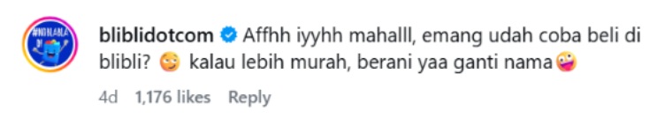 Akun @bliblidotcom ikut mengomentari postingan Fajar Sad Boy.