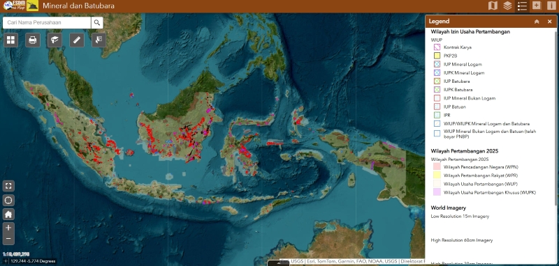 Peta izin dan wilayah tambang Indonesia