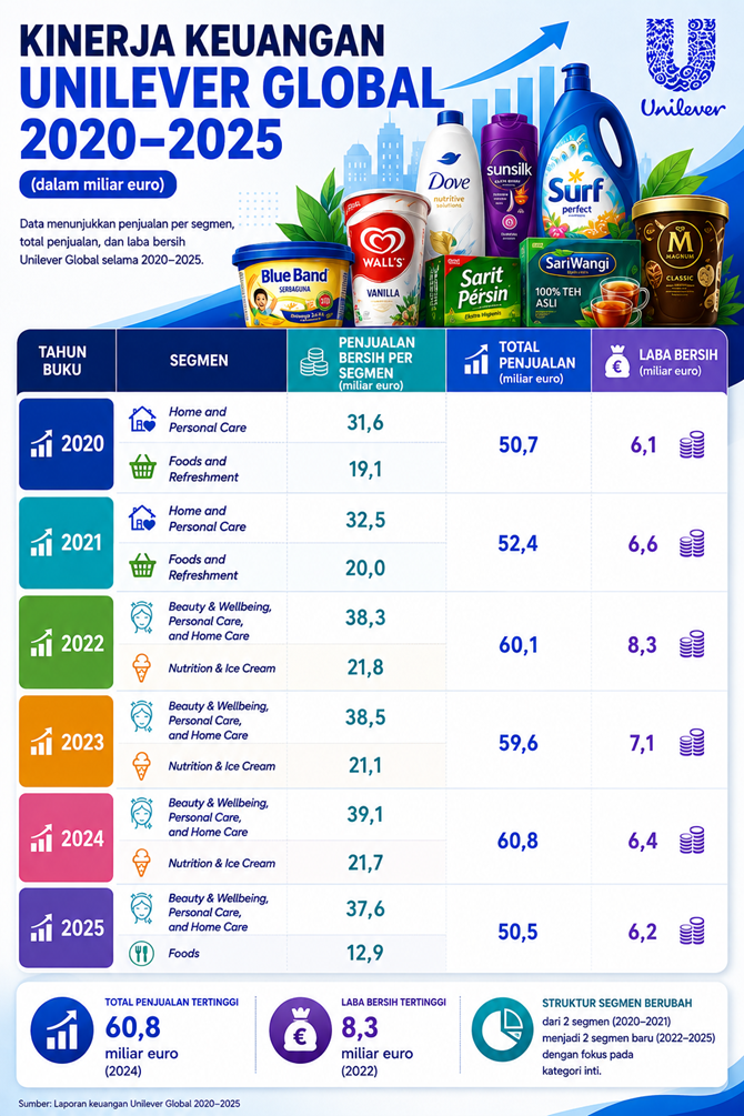 Kinerja Keuangan Unilever Global 2020-2025