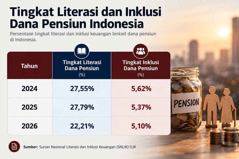 Tingkat literasi dan inklusi dana pensiun.