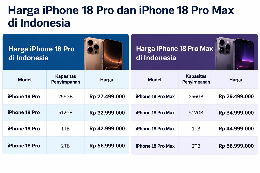 Harga iPhone 18 Pro dan iPhone 18 Pro Max di Indonesia
