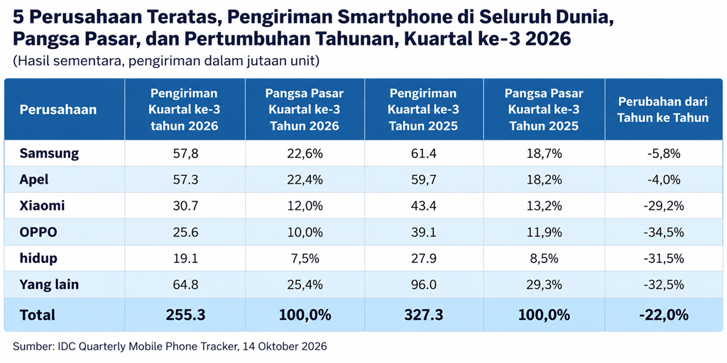 Pangsa pasar HP per kuartal III 2026