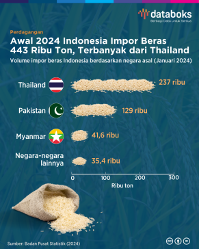 Awal 2024 Indonesia Impor Beras 443 Ribu Ton, Terbanyak dari Thailand