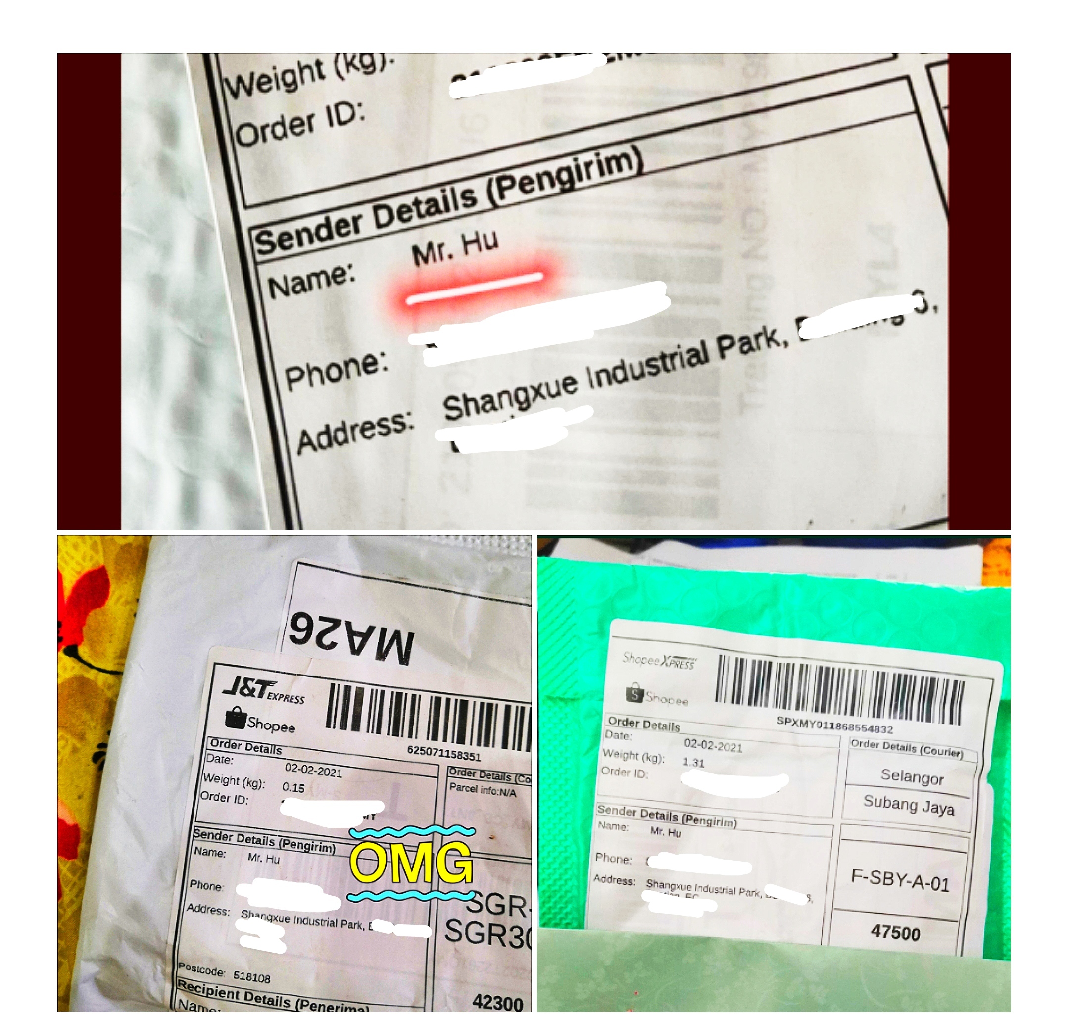 Warganet membagikan gambar paket dengan nama pengirim 'Mr Hu'