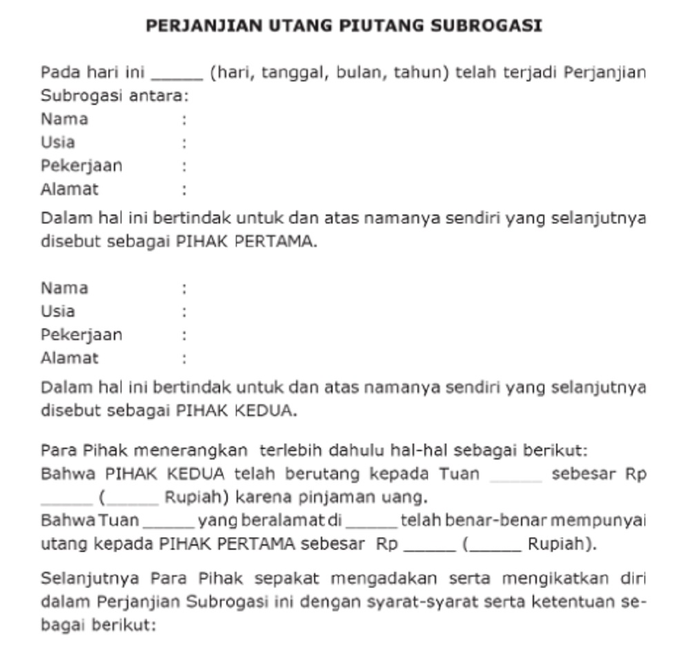 Contoh Surat Perjanjian Hutang Piutang Lifestyle Katadata Co Id