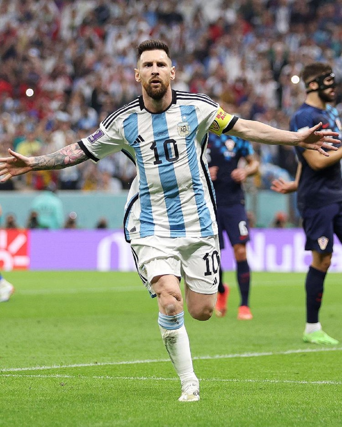 Striker Argentina Lionel Messi saat pertandingan melawan Kroasia pada Selasa (13/12). Foto: Instagram FIFA World Cup