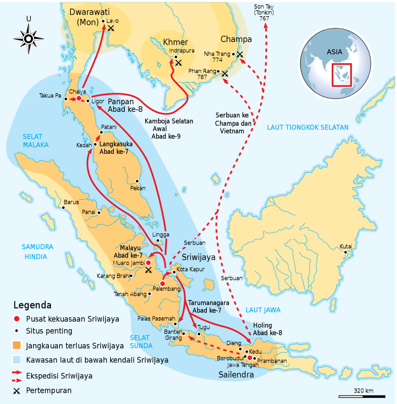Ilustrasi Peta Kekuasaan kerajaan Sriwijaya