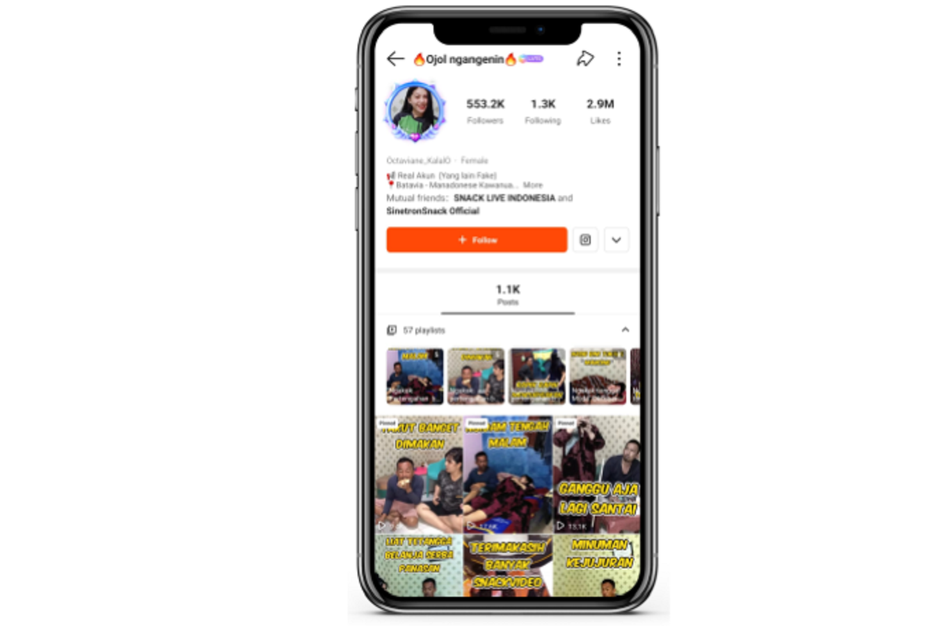 Akun pengemudi ojek online atau ojol bernama Octaviane Kalalo di SnackVideo