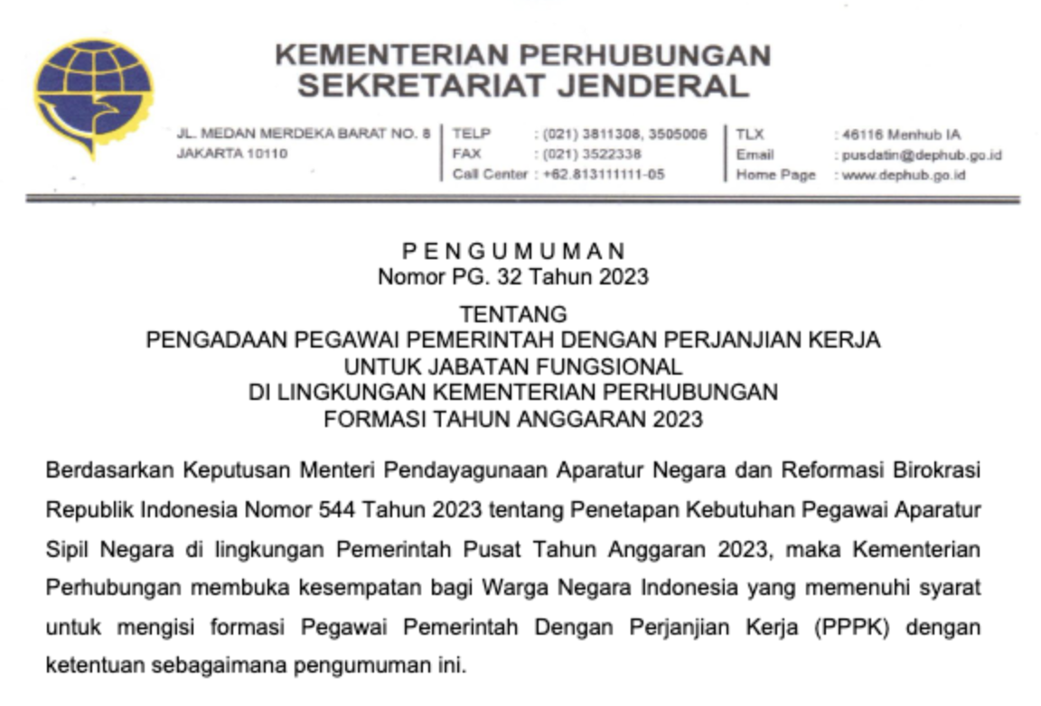 Formasi PPPK Kemenhub Kesehatan
