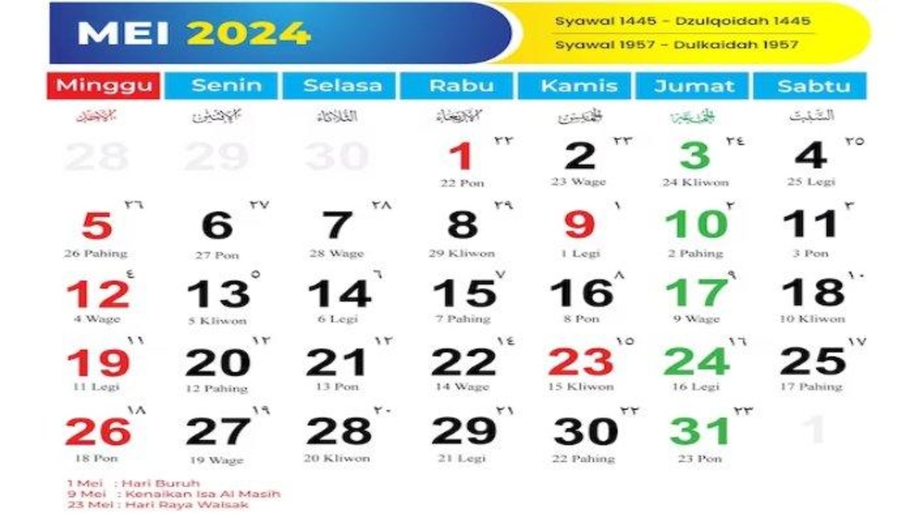 Kalender Islam Mei 2024
