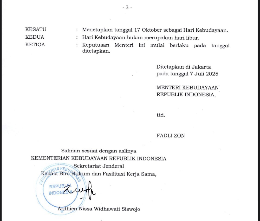 Screenshot Surat Keputusan Menteri Kebudayaan Nomor 162/M/2025 (halaman 3)