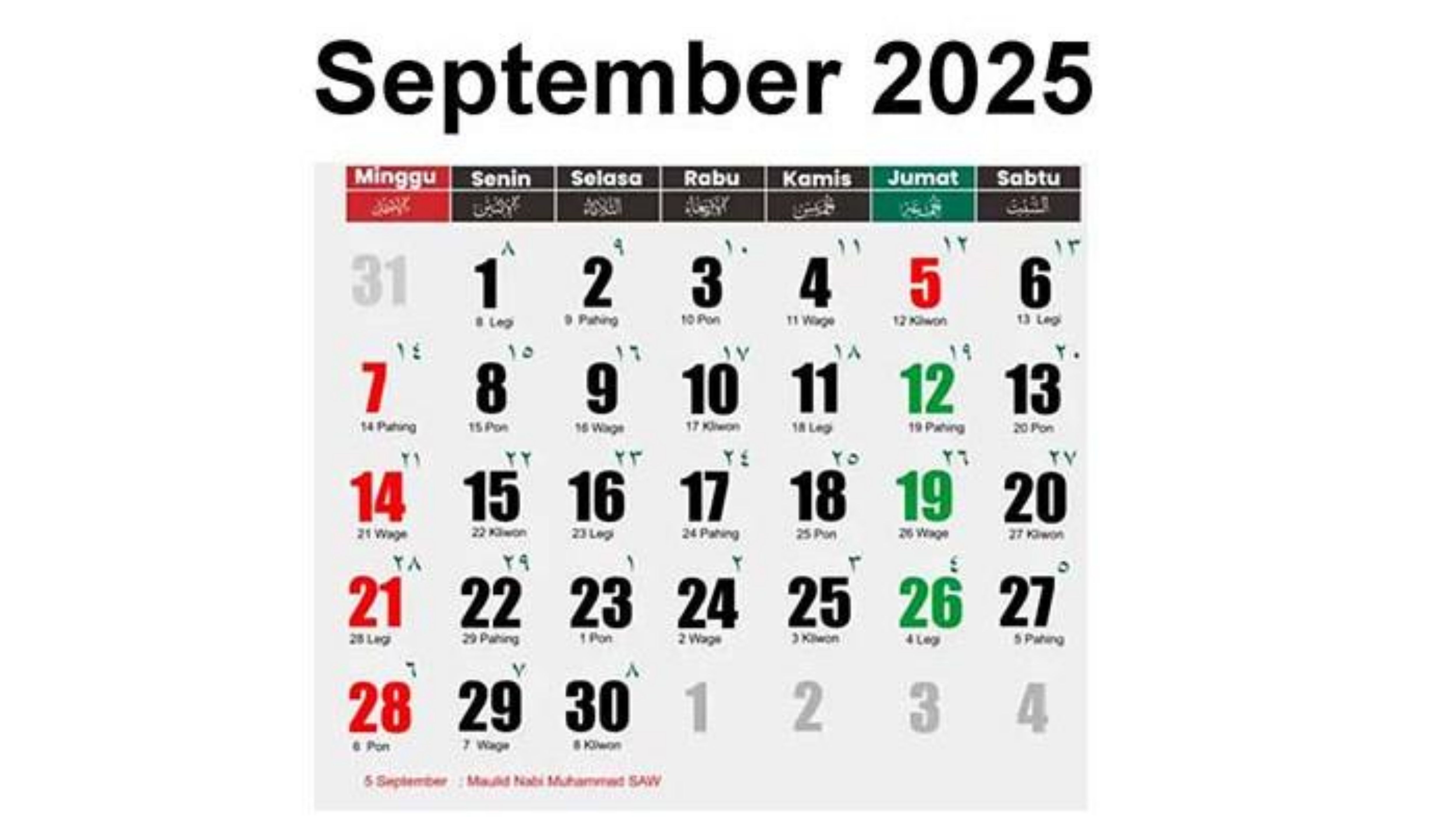 Kalender jawa september 2025