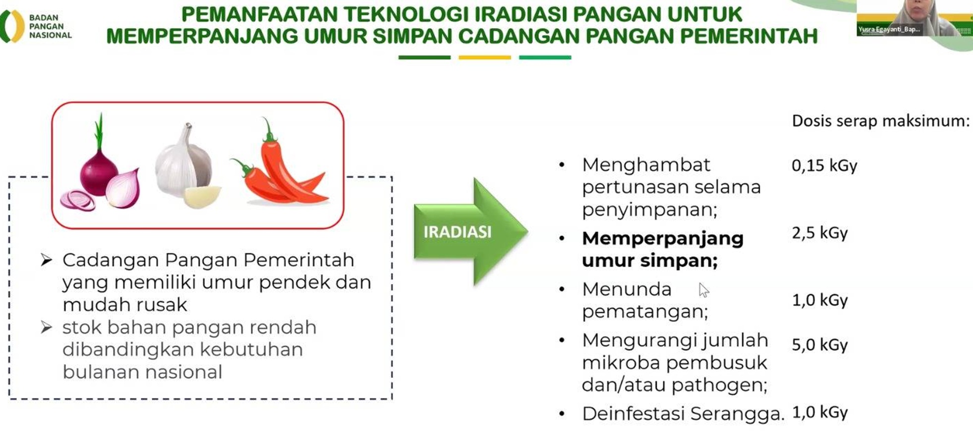 Hasil uji coba iradiasi pada telur, cabai, dan bawang merah