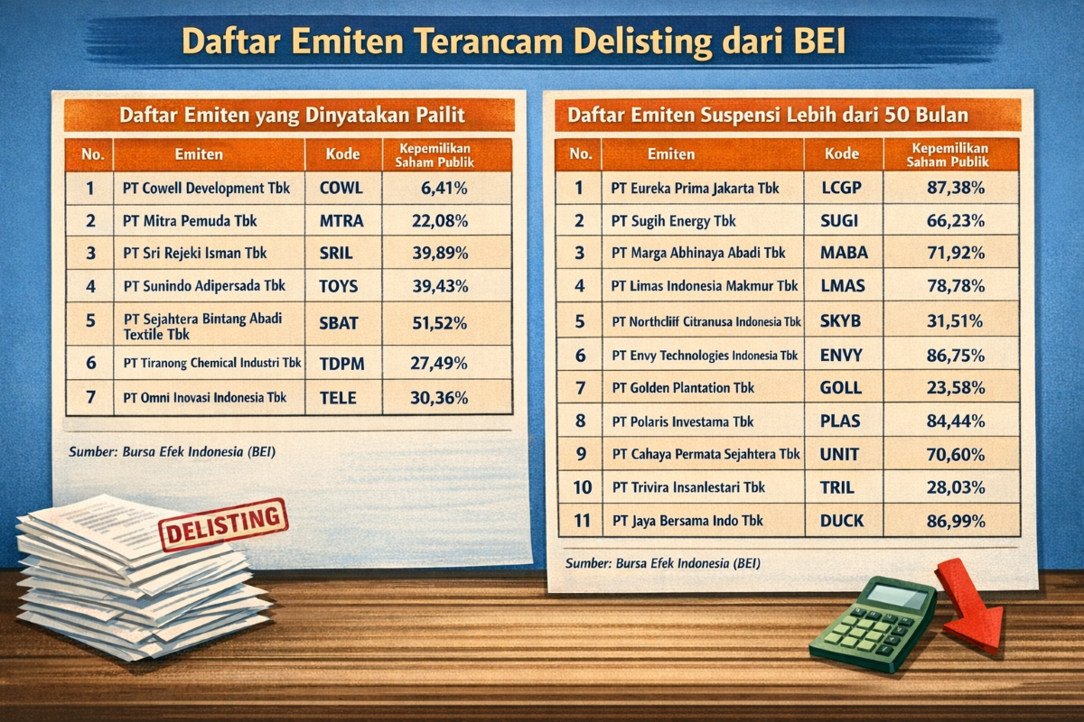 Daftar 18 saham terancam delisting dari BEI