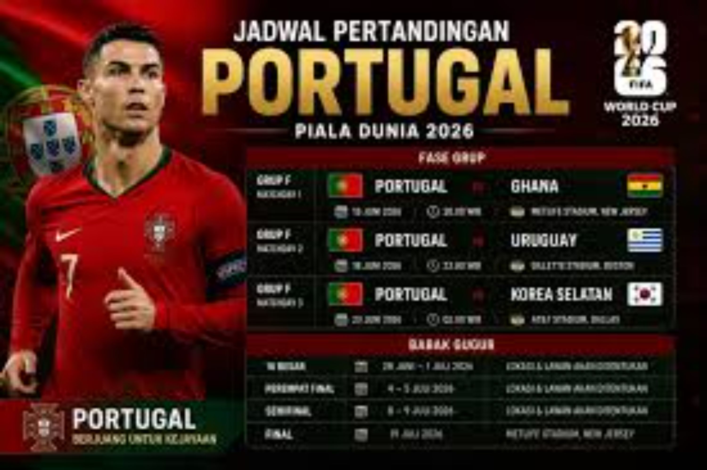 Jadwal Portugal di Piala Dunia 2026 